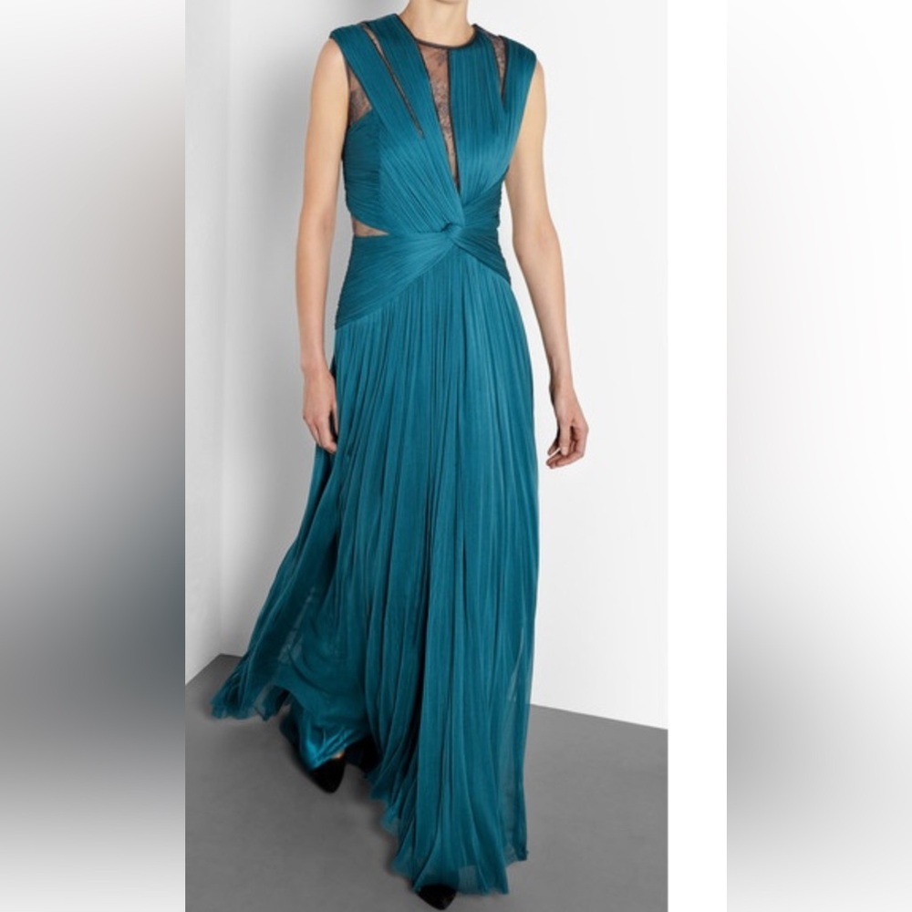 Catherine Deane “Rossa” Silk Pleated Evening Gown Teal Size 6 (Fits 4–6)